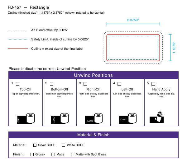 Rectangle label FD-457 dieline