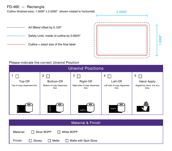 Rectangle label FD-460 dieline