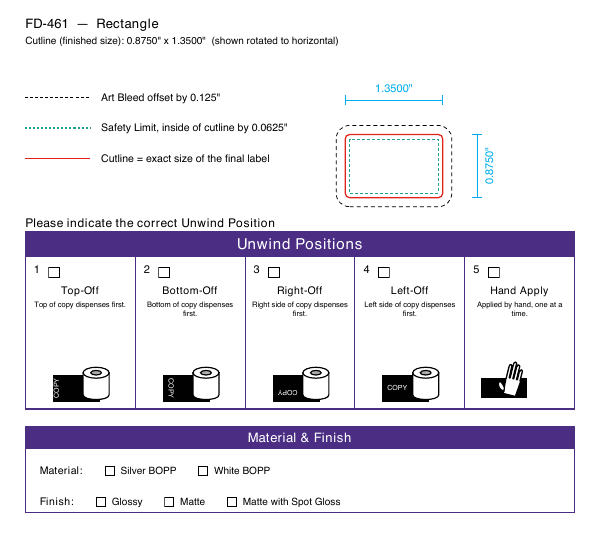 Rectangle label FD-461 dieline