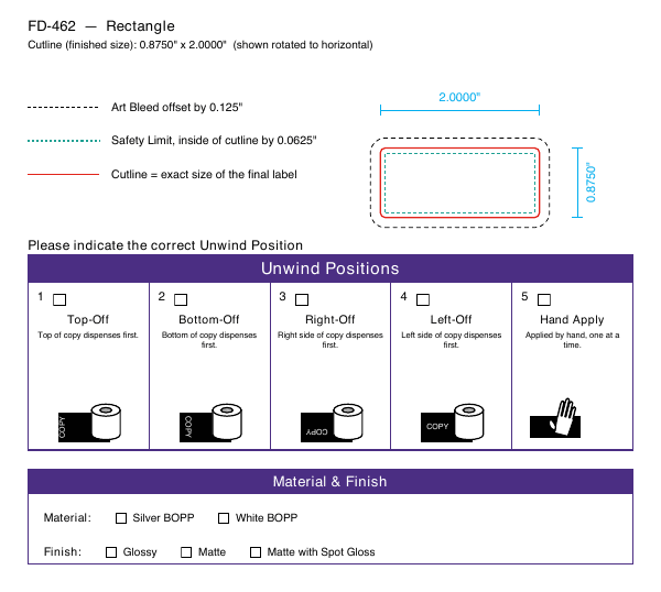 Rectangle label FD-462 dieline