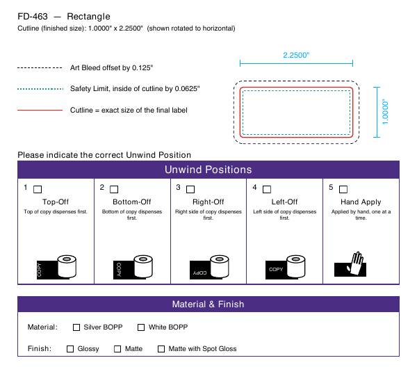 Rectangle label FD-463 dieline