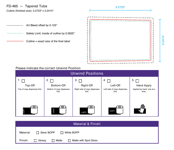 Tapered Tube label FD-465 dieline