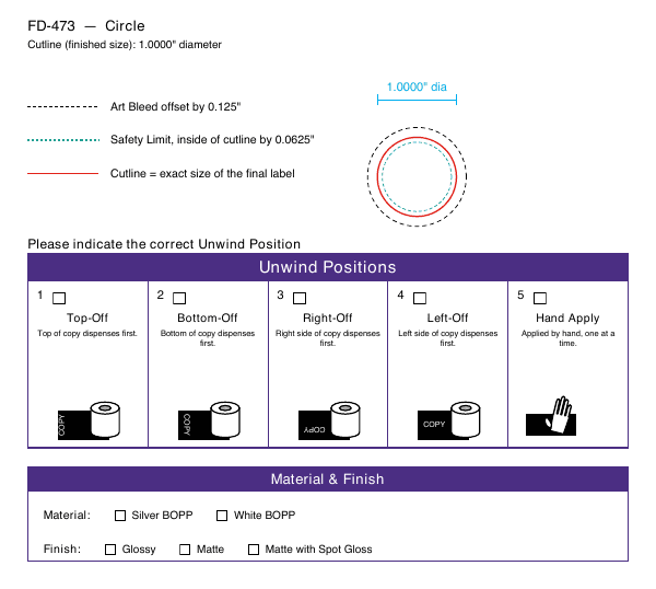 Circle label FD-473 dieline