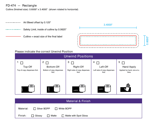 Rectangle label FD-474 dieline