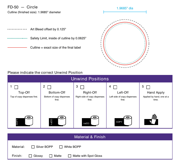 Circle label FD-50 dieline