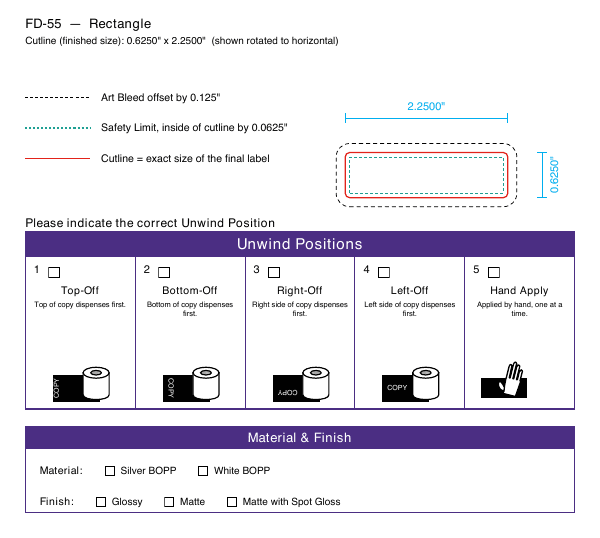 Rectangle label FD-55 dieline