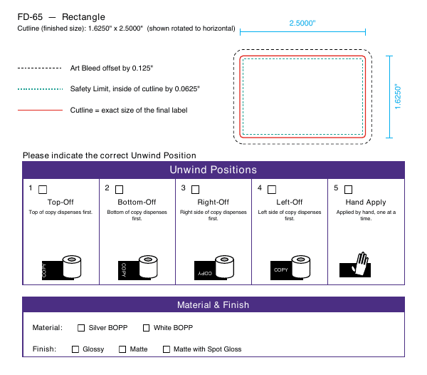 Rectangle label FD-65 dieline