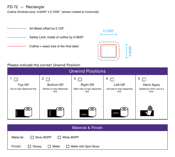 Rectangle label FD-72 dieline
