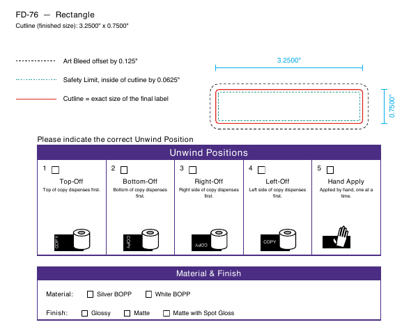 Rectangle label FD-76 dieline