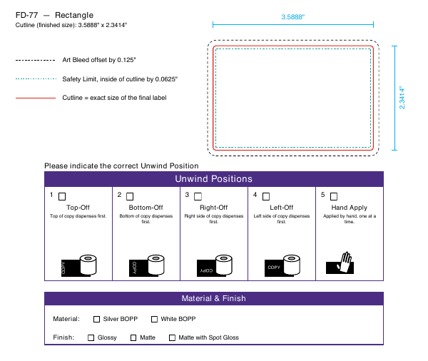 Rectangle label FD-77 dieline