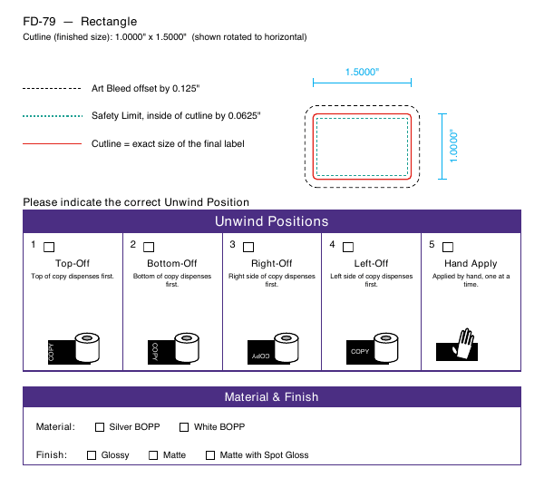 Rectangle label FD-79 dieline