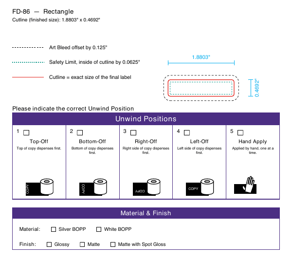 Rectangle label FD-86 dieline
