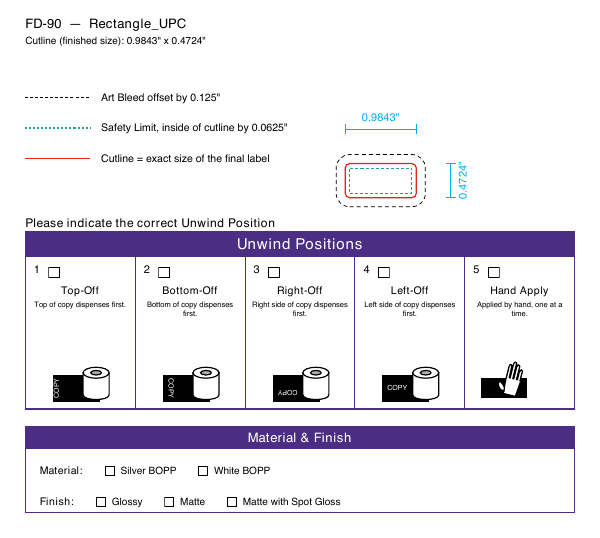 Rectangle label FD-90 dieline