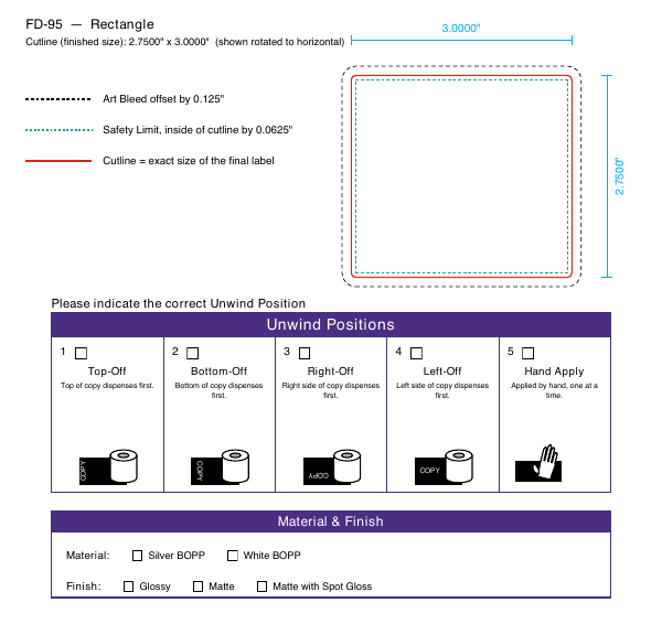 Rectangle label FD-95 dieline