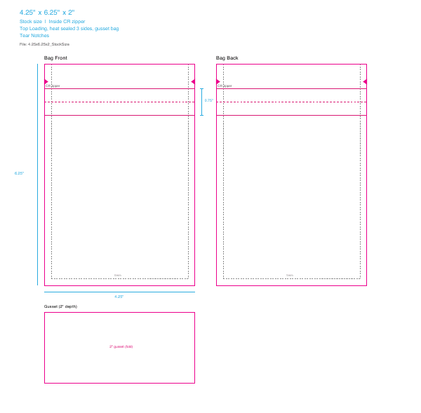 Stock size dieline